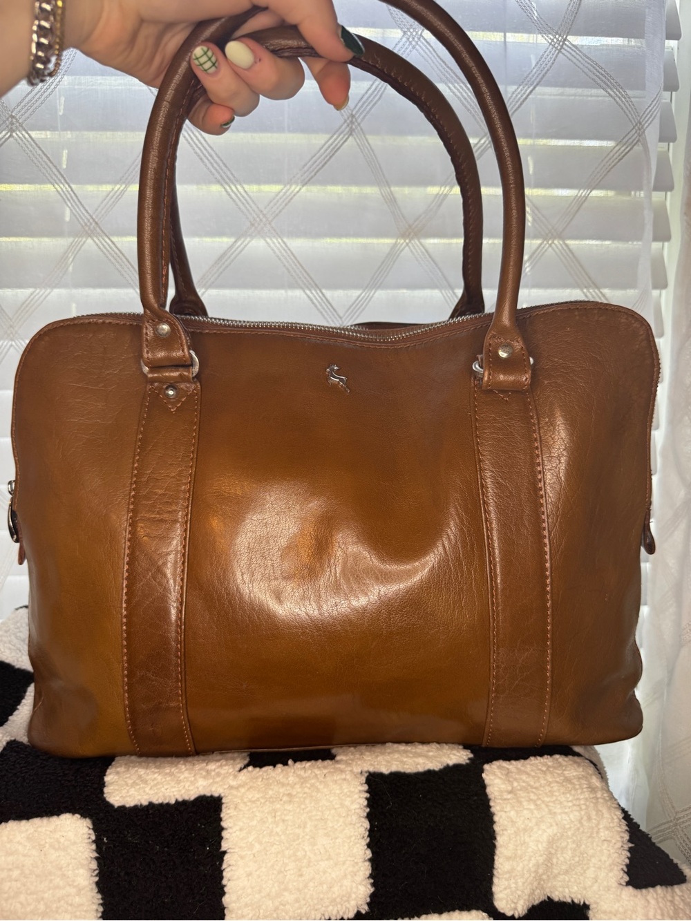 Ashwood Leather "Gina" Cognac Brown Leather Bridge Tote Bag